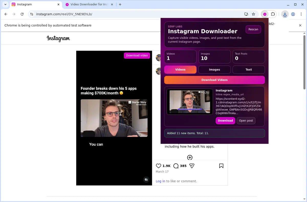 Instagram Video Downloader browser extension screenshot 3