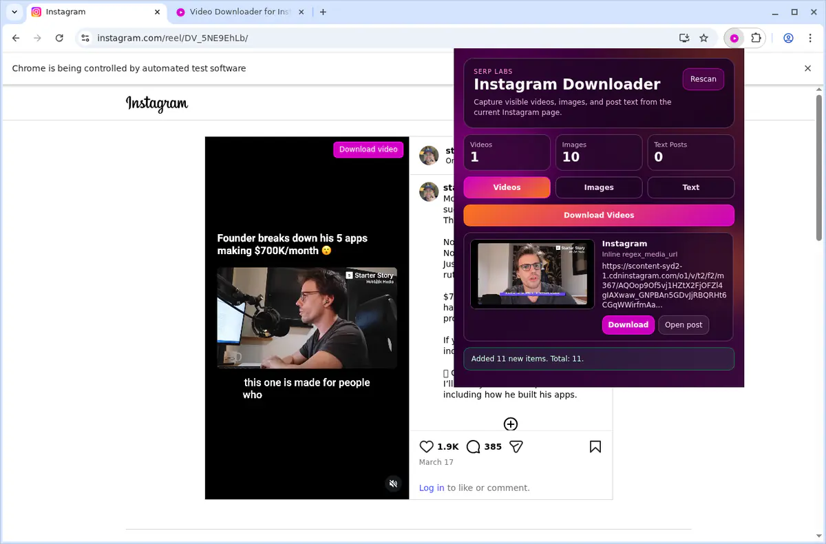 Instagram Video Downloader browser extension screenshot 4