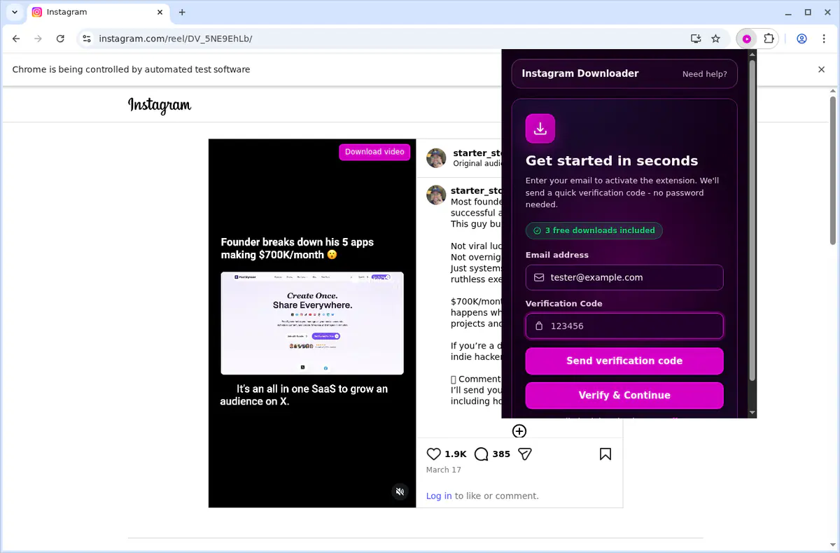 Instagram Video Downloader browser extension screenshot 5